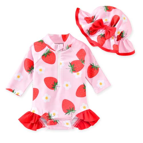 Aalizzwell Baby Girls Long Sleeve One Piece Swimsuit with Hat