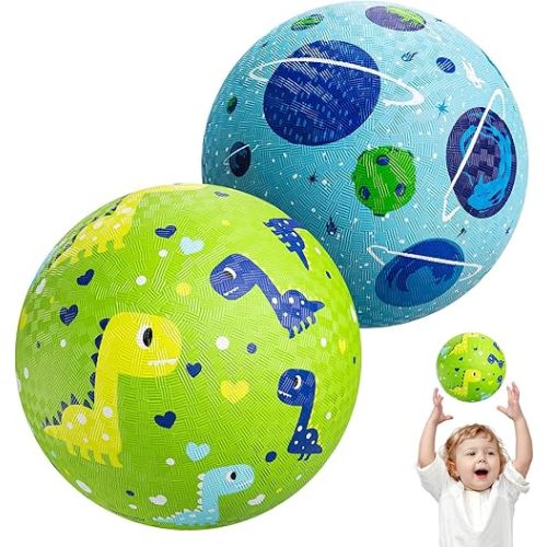 U&C Planet Playground Balls for Toddlers 1-3, 2 Pack 6 inch 8.5 inch Kickball for Kids Outdoor Indoor, Catoon Rubber Balls with Pump, Child Gift for Boys Girls 1-3 3-5 5-10