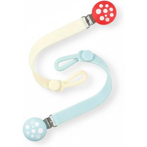 RaZbaby Chompy Silicone Pacifier Holder Clip Set – 2 Pack Textured, Soft & Flexible Binky Clips with Universal Fit, BPA-Free, Durable & Lightweight for Babies 0M+, Red/Green – 2 Pack (Red/Blue)