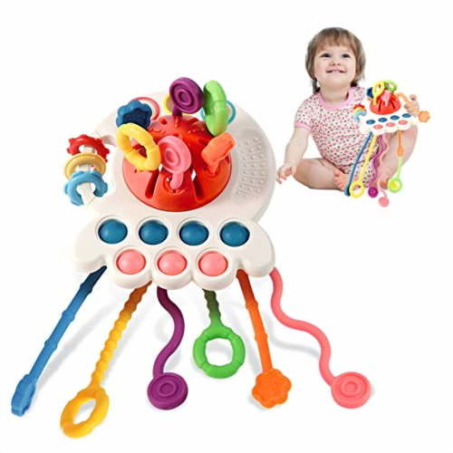 Montessori Toys for 1 Year Old,Sensory Toys for Babies,Food Grade Silicone Pull String Activity Toy,Fine Motor Toys,Baby Travel Toys,Toddler Baby Girl Boy Gifts