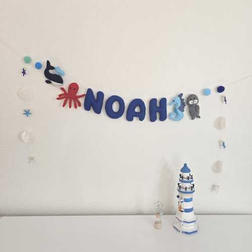Personalized Ocean Name Garland | Custom Sea Animal Felt Garland | Handmade Nursery Decor | Ocean Themed Kids Room Decor | Baby Shower Gift