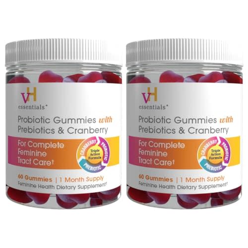 vH essentials Probiotic Gummies with Prebiotics & Cranberry, Concentrated Extract for Urinary Tract Health, Supports Vaginal Microflora Balance for a Healthy Feminine Tract, 60 Count 2 Pack