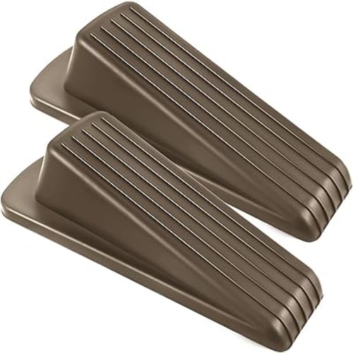 Door Stoppers for Bottom of Door on Floor, Premium Rubber Door Stopper Wedge, Floor Sturdy Stackable Door Stops for Carpet Heavy Duty Door (Brown, 2 Pack)