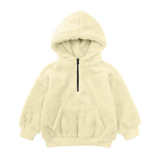 Annhoo Winter Fuzzy Jackets for Girls Long Sleeve Half Zipper Fleece Warm Hooded Sweatshirt Kids Comfy Coats with Pockets