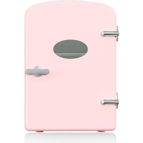 YSSOA 9 Cans Compact Mini Fridge, Warmer and Cooler Portable Refrigerator with Observation, Freon-Free & Eco Friendly, 6L with window, Pink