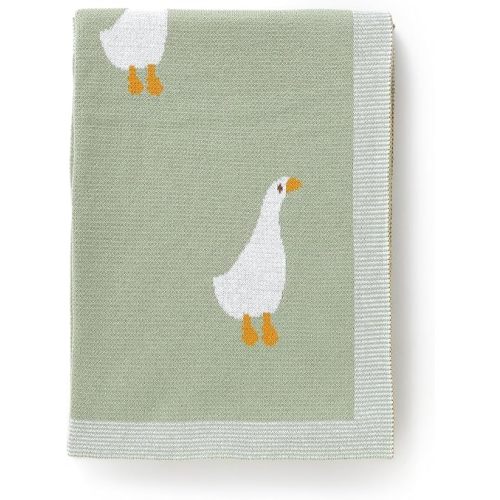 Baby Blanket 100% Cotton Knitted Soft Blanket for Newbron with Lovely Zebra, 100 x 80cm (green-goose)