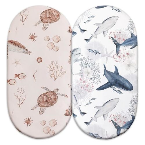 Gllquen Baby Bassinet Sheets 2-Pack for Baby Girl Boy Sea Turtle | Soft Bassinet Mattress Sheet 32x16, Compatible with Halo Bassinest Swivel Sleeper, Baby Delight, Universal fitted,Baby Gift