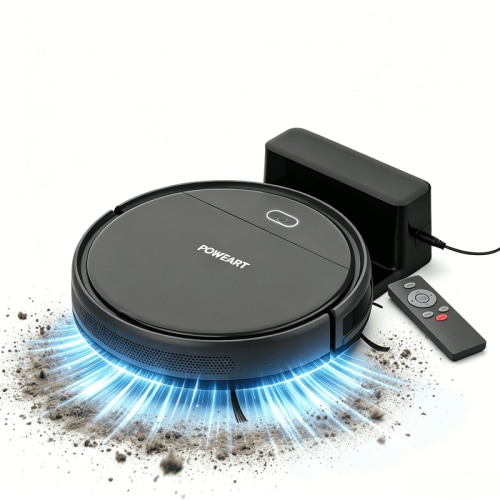 POWEART 3-in-1 Robot Vacuum and Mop, Self-Charging, 2000mAh 100-Min Runtime, Obstacle & Cliff Detect, for Carpet & Hard Floors