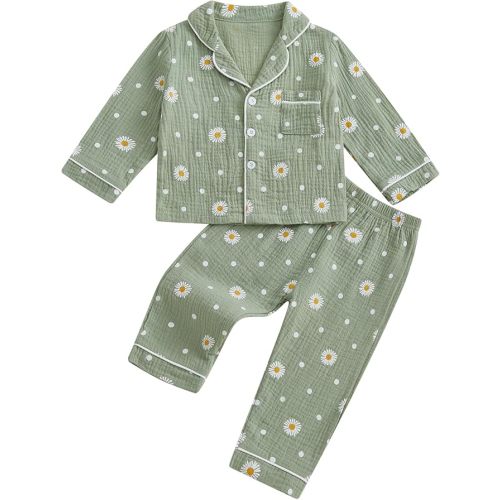 Kaipiclos Baby Girl Clothes Set Toddler Infant Girls Button-down Shirt Top Linen Pants 2PC Daisy Outfits 12 18 24 Month 3T 4T