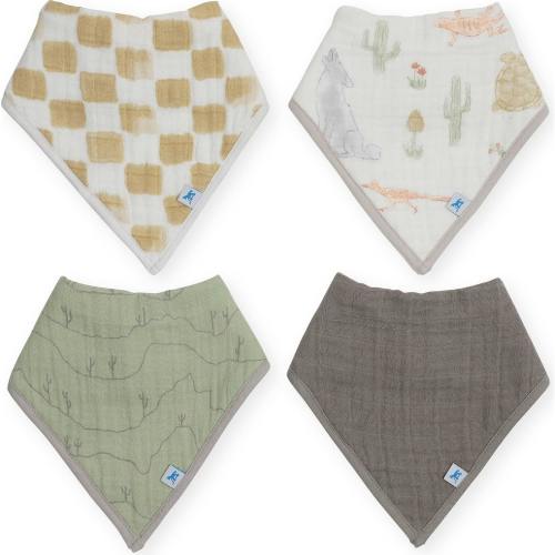 Cotton Muslin + Fleece Bandana Bib 4 Pack - Adobe Checker