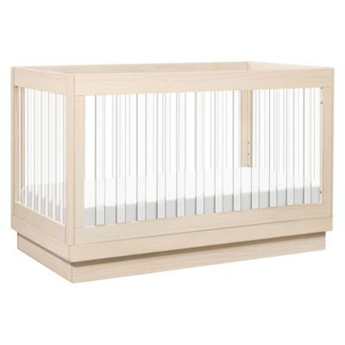 Babyletto Harlow Acrylic 3-in-1 Convertible Crib with Toddler Bed Conversion Kit - Washed Natural/Acrylic Slats