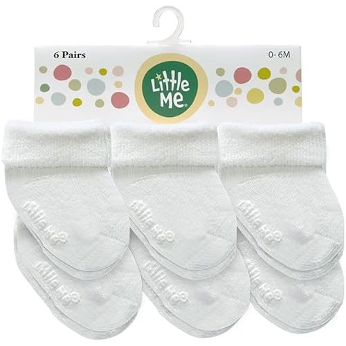 Little Me Baby Socks – 6-Pack Terry Turn Cuff Socks for Newborns, Infants & Babies, 0–6 Months