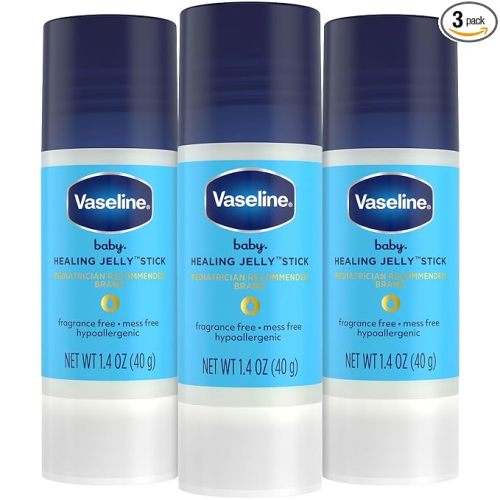 Vaseline Baby Healing Jelly Stick, Travel-Size Moisturizer 3-Pack – Fragrance-Free, Hypoallergenic Protectant for Baby’s Sensitive Skin, Diaper Rash, Chafing, 1.4 Oz Ea