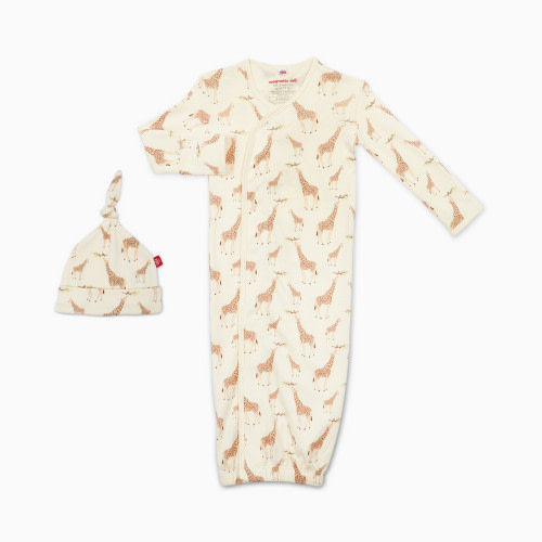 Organic Cotton Magnetic Gown & Hat Set - Cream Jolie Giraffe