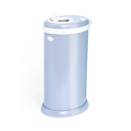Ubbi Stainless Steel Diaper Pail, No Special Bag, Odor-Locking, Cloudy Blue | Award-Winning Registry Must-Have, Childproof Safety Lid with Lock, Holds Up To 55 Newborn Diapers, Modern Nursery Essential