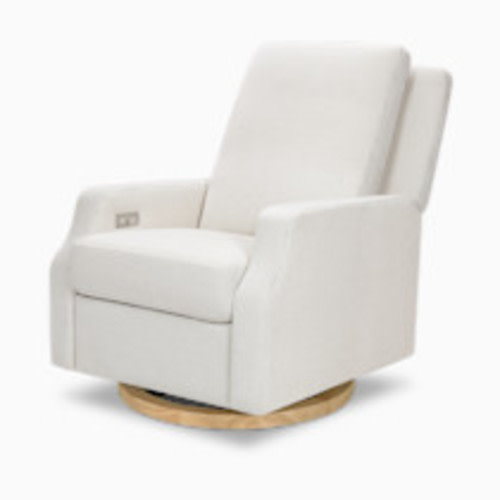 Namesake Crewe Electronic Recliner and Swivel Glider - Fog Chatham Stripe Performance Eco-Weave With Light Wood Base