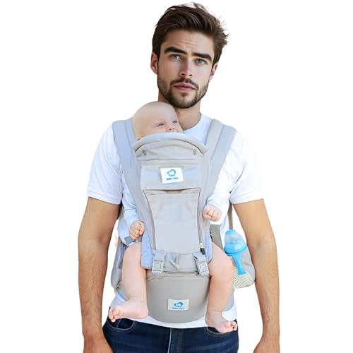 6-in-1 Baby Carrier Newborn to Toddler, Adjustable Toddler Carrier with Detachable Hip Seat (for 7–45 lb), Head & Neck Support, Breathable Cotton, Multiple Carry Positions for Travel & Daily Use