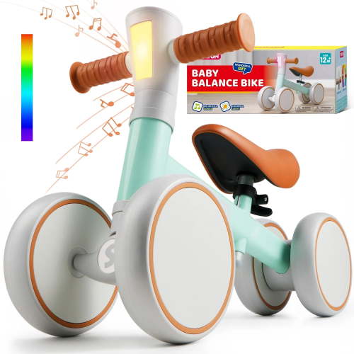 SYNCFUN LED Baby Balance Bike, Toddler Bike 12-36 Months, 4 Wheels, Lights and Music