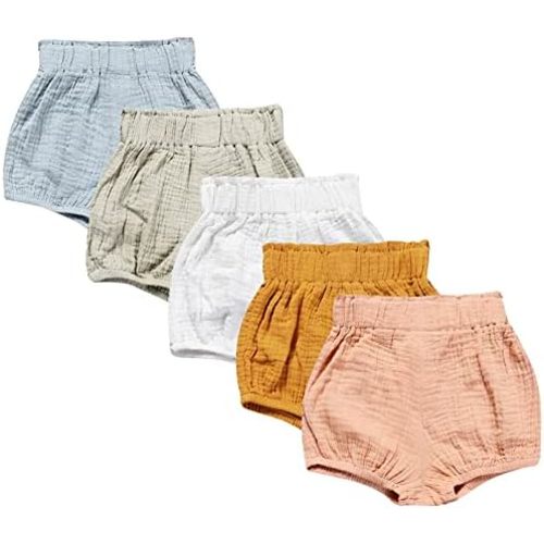 5 Pack Baby Cotton Linen Blend Bloomer Shorts Cute Stripe Dot Triangle Shorts Bloomers Loose Harem Shorts for Boy Girl