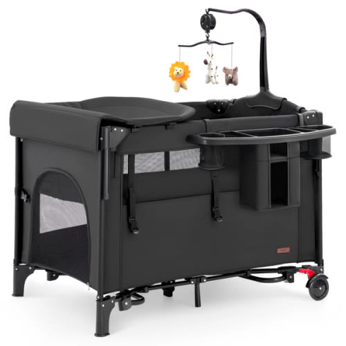 HARPPA Saimia | 5-in-1 Pack and Play Baby Bassinet Bedside Crib, Portable Playpen with Changing Table, Infant Bassinet & Crib, Compact Mini Crib with Wheels for Small Spaces, Best Pack n Play for Travel, Non-Toxic Bedside Sleeper for Newborns & Toddlers,