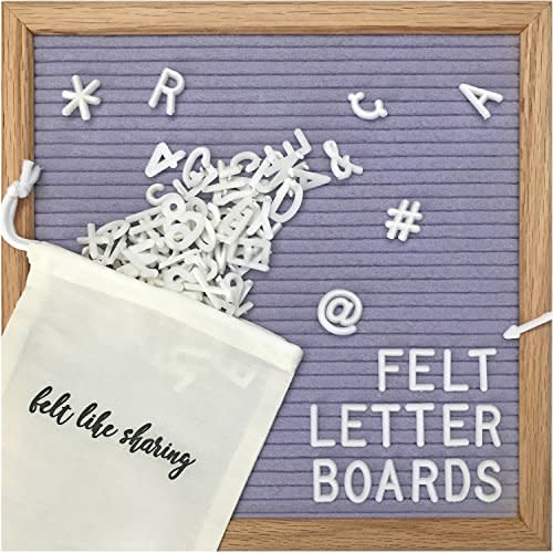 Felt Like Sharing Square Letter Board (Lavender Felt - 10”x10”) – Changeable Message Board with 3 Sets of Felt Board Letters for Valentines Day Decor, Love Decor & Aesthetic Home Display in Oak Frame