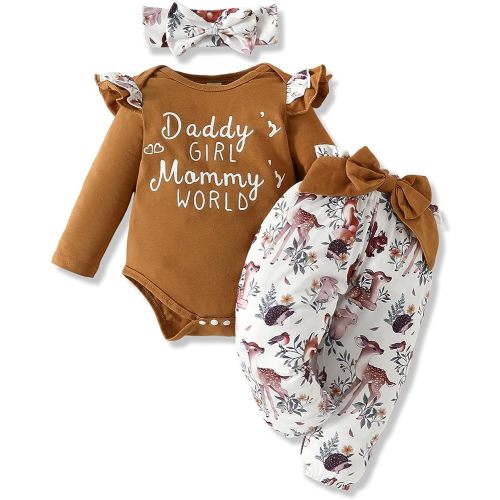 AMAWMW Newborn Baby Girl Clothes Infant Baby Ruffle Romper Pants Summer Outfits 4PCS Gifts Set Toddler Girls' Clothing