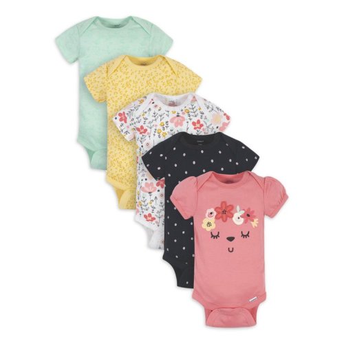 Gerber Baby Girls Short Sleeve Bodysuits, 5-Pack (Preemie-24 Months) - Gerber Baby Girls Short Sleeve Bodysuits, 5-Pack (Preemie-24 Months)