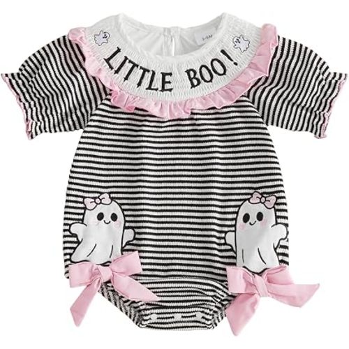 My First Halloween Baby Girl Outfit Pumpkin Bubble Romper(Little Boo-Black, 6-12 Months)