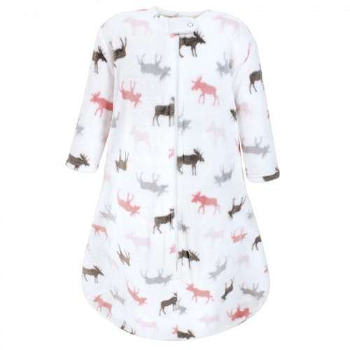 Hudson Baby Infant Girl Plush Sleeping Bag, Sack, Blanket, Long-Sleeve Pink Moose, 0-6 Months