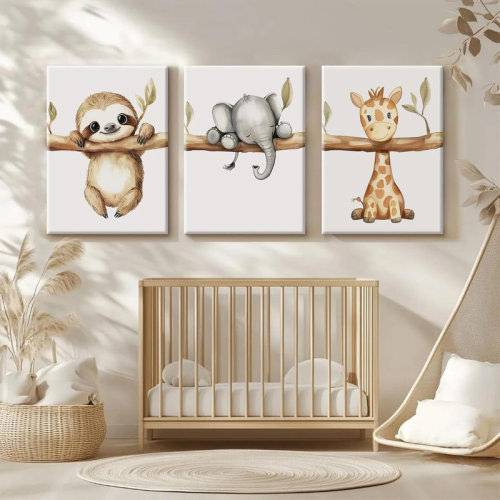 August Grove® Nursery Animal Wall Art Decor Baby Boy Room Pictures Jungle Safari Nursery Canvas Wall Decor Woodland Animal Poster Jungle Elephant Prints Artwork For Boy Kids Bedroom 16X24x3 Inch Wrapped Canvas | Wayfair