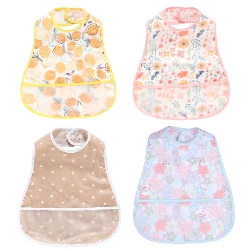 Baby bibs Waterproof Toddler bib - Feeding bib with Pocket for Infant Boy Girl Washable 6-36M