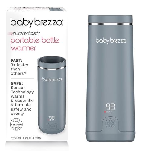 Baby Brezza Portable Warmer – 3X Faster Baby Bottle Warming - Travel Breastmilk and Formula Warmer - Safe, Even Heating - Up to 9oz - No Adapters, Black