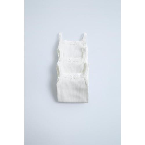 THREE-PACK OF RIBBED STRAP BODYSUITS - Oyster-white | ZARA United States