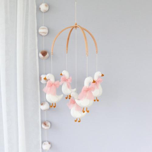 Goose baby mobile: Felt Geese with Bows, Farmhouse Nursery Decor