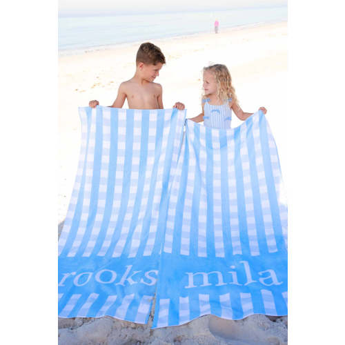 Personalized Kids Beach Towel | Blue Seersucker