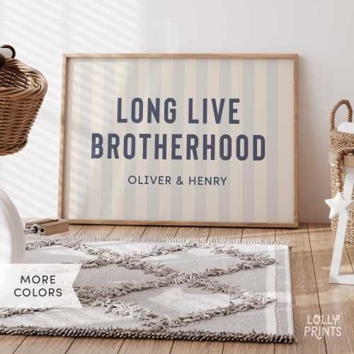 Long Live Brotherhood Personalized Name Sign Print, Boy Name Sign, Boys Room Preppy Wall Art, Boy Nursery Decor, Nursery Name Gift