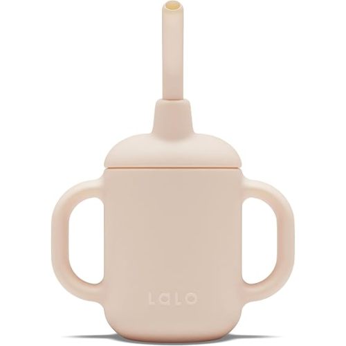 Lalo Little Cup, Non-Toxic Silicone Straw Cup with Handles - Baby and Toddler Sippy Cup - Mini Cup and Straw Training System, 4oz, Grapefruit