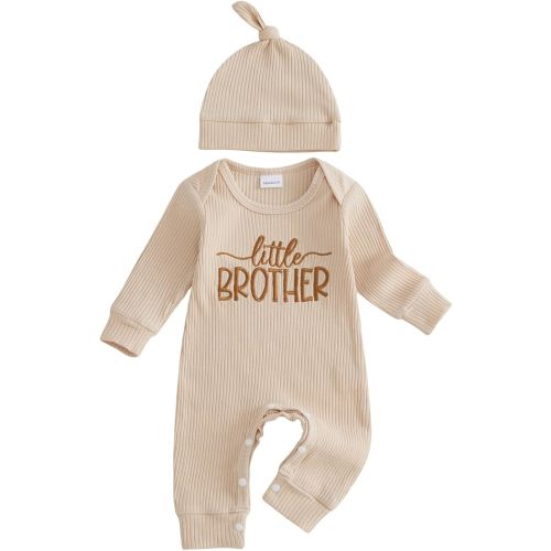 allshope Newborn Baby Boy Fall Outfit Romper Lil Bro Embroidery Long Sleeve Jumpsuit Bodysuit Infant Winter Clothes