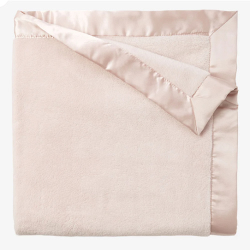Pale Pink Satin Trim Flannel Fleece Baby Stroller Blanket