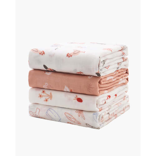4 packs of Bling Star Soft Muslin Swaddle Blankets for baby