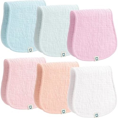 ROMY RO Muslin Burp Cloths Set, 6 Pieces, 100% Organic Cotton Hand Washcloths for Baby Boys and Girls Extra Absorbent and Soft Burping Rags (Pastel - Multi Colored)