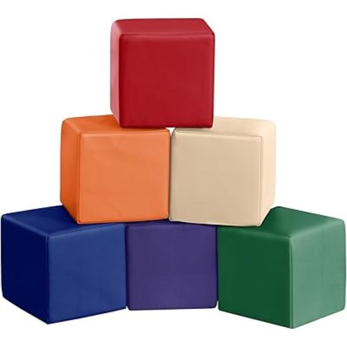 Foam Building Toys for Toddlers: 6Pcs Waterproof PU Leather Soft Foam Blocks - Colorful Large Stacking Blocks - Early Learning Construction Play Set for Kids Indoor Birthday Gift Preschool (Rainbow)