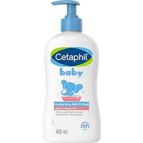 Cetaphil Baby Moisturising Bath & Wash 400ml, For Gentle Cleansing of Delicate Skin, Tear Free, Soap Free, Hypoallergenic, pH balanced, With Aloe Vera & Almond Oil, Dermatologically Tested