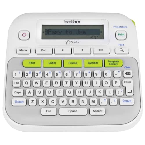 Brother P-touch, PTD210, Easy-to-Use Monochrome Label Maker, One-Touch Keys, Multiple Font Styles, 27 User-Friendly Templates, White