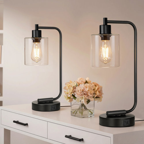 Beachcrest Home™ Curved Arch Design Touch Control Table Lamp with Dual USB Ports, Dimmable LED Bulb Included & Reviews | Wayfair