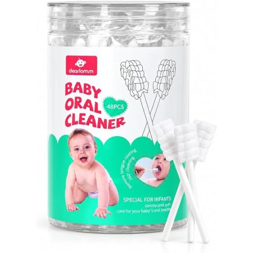 dearlomum 48 Count Baby Tongue Cleaner, Newborn Infant Toothbrush, 1 Jar