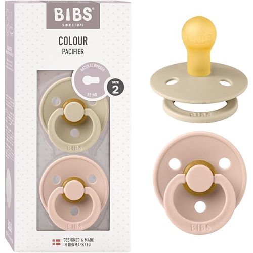 Bibs Pacifiers Color Collection, Set of 2 BPA-Free Latex Pacifiers Made in Europe, Round Nipple Baby Pacifier.