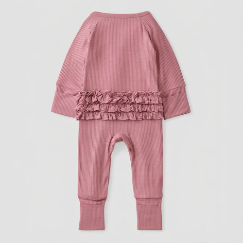 Little Sleepies Rosewood Ribbed Ruffle Zippy