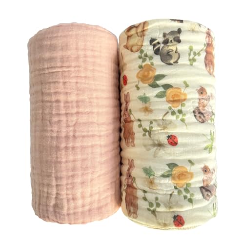 Pack of 2 Ultra Soft Muslin Baby Blanket Breathable Happy Ester Rabbit Pink Muslin Swaddle Blankets for Baby Boys and Girls Both Sides 43"X43"