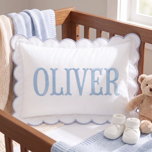 Personalized Embroidered Pillow Cover, Custom Baby Name Pillow, Scalloped Nursery Pillow, Baby Shower Gift
